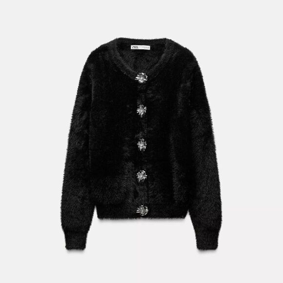ZARA FUZZY KNIT FAUX FUR JACKET - Picture 3 of 6